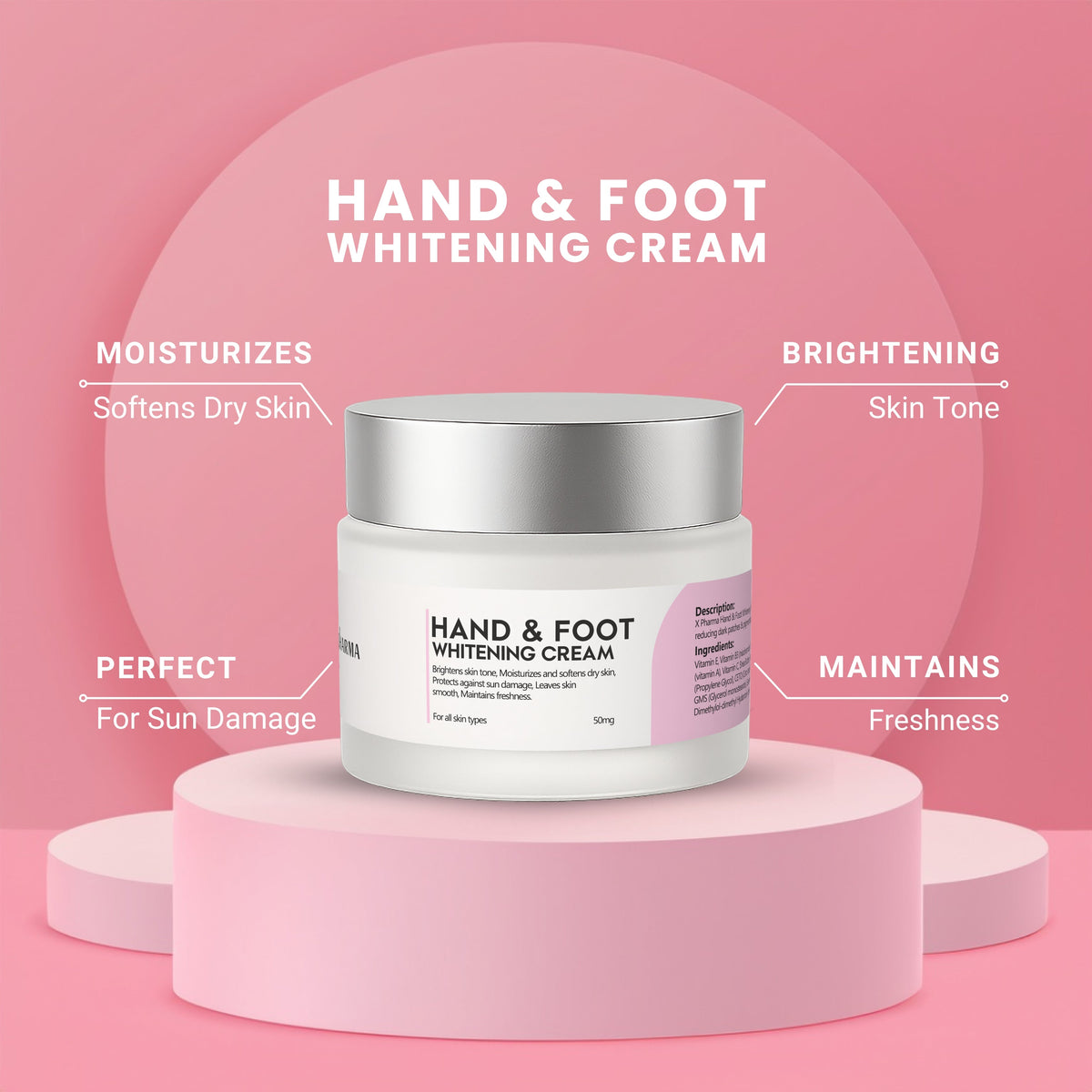 Hand & Foot Whitening Cream – 50mg X Pharma